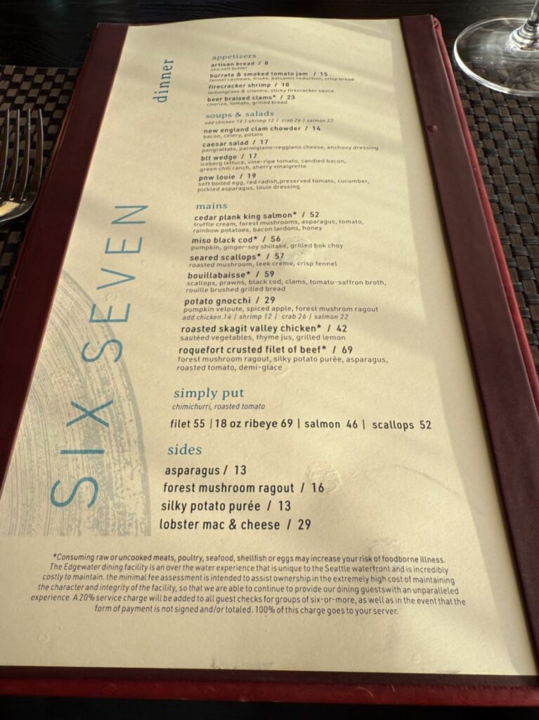 Six Seven Restaurant Menu 1